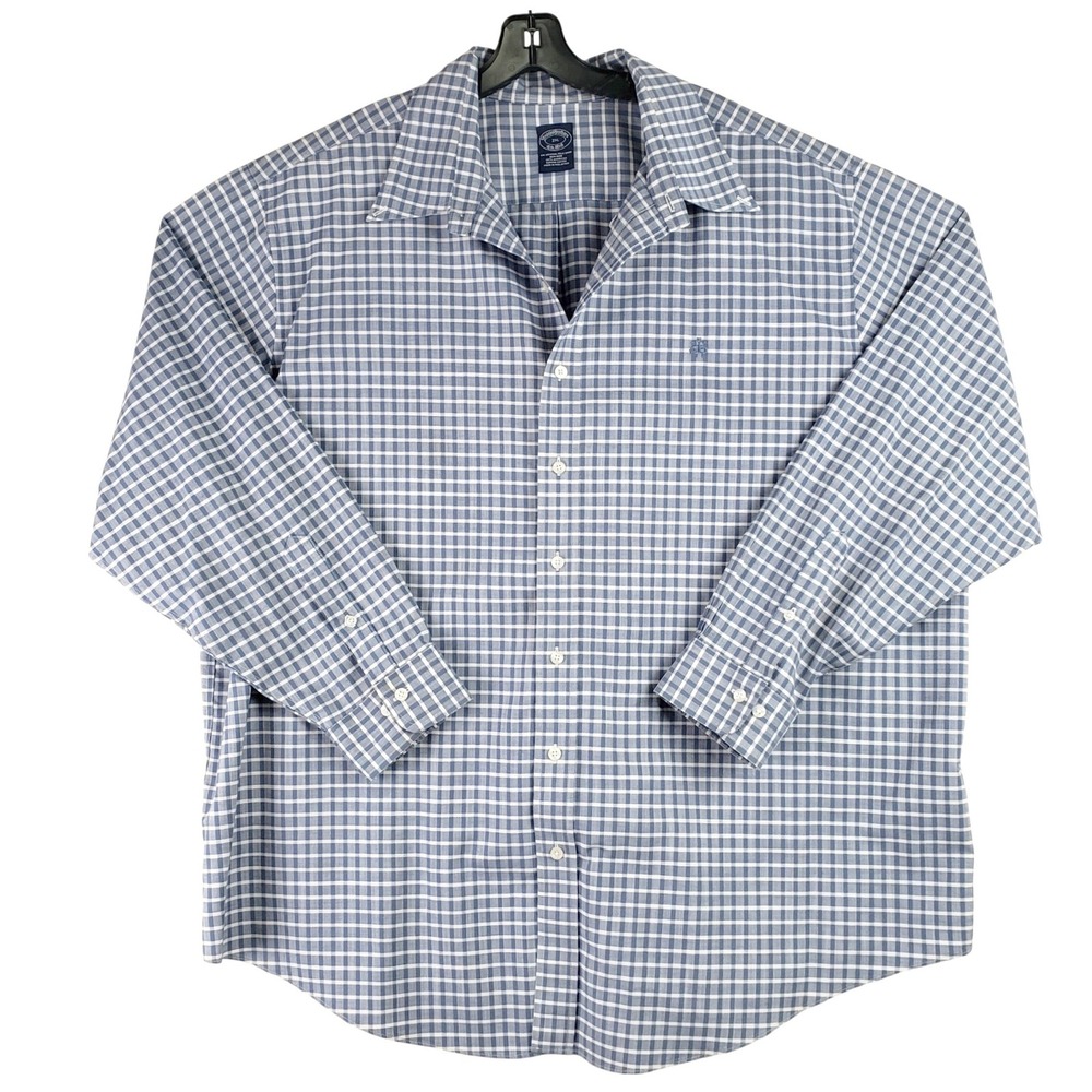 Brooks Brothers Non-Iron Button Down Shirt Mens 2XL Blue Gingham Preppy Classic